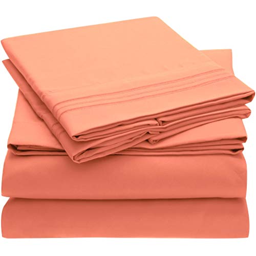 Mellanni Full Size Sheet Set - Hotel Luxury 1800 Bedding Sheets & Pillowcases - Extra Soft Cooling Bed Sheets - Deep Pocket up to 16 inch - Wrinkle, Fade, Stain Resistant - 4 Piece (Full, Coral)