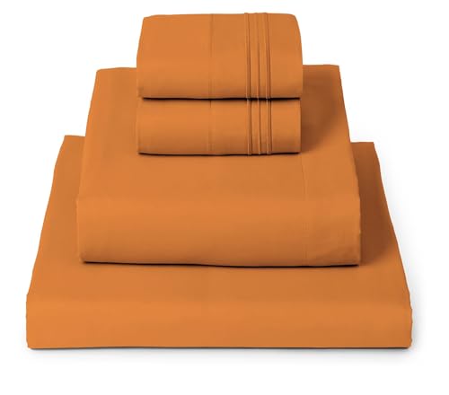Mellanni Full Size Sheet Set - 4 PC Iconic Collection Bedding Sheets & Pillowcases - Luxury, Extra Soft, Cooling Bed Sheets - Deep Pocket up to 16" - Wrinkle, Fade, Stain Resistant (Full, Persimmon) Full Persimmon
