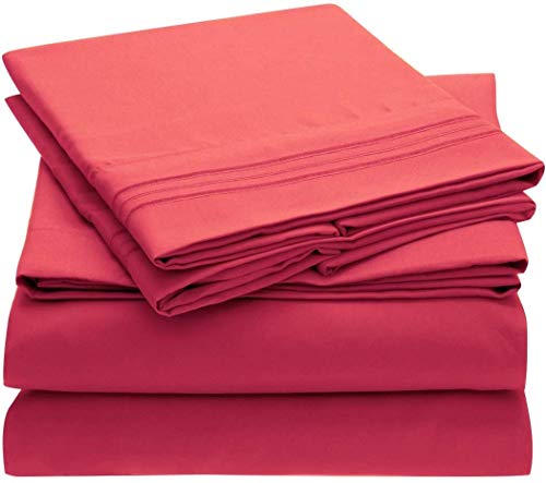 Mellanni Queen Sheet Set - Hotel Luxury 1800 Bedding Sheets & Pillowcases - Extra Soft Cooling Bed Sheets - Deep Pocket up to 16" Mattress - Wrinkle, Fade, Stain Resistant - 4 Piece (Queen, Hot Pink)