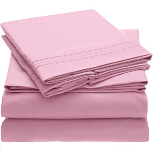 Book Cover Mellanni Bed Sheet Set - Brushed Microfiber 1800 Bedding - Wrinkle, Fade, Stain Resistant - 4 Piece (Queen, Pink)