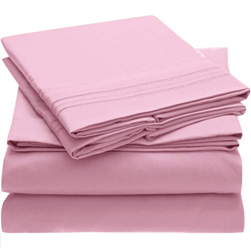 Mellanni Bed Sheet Set - Brushed Microfiber 1800 Bedding - Wrinkle, Fade, Stain Resistant - 4 Piece (Queen, Pink)