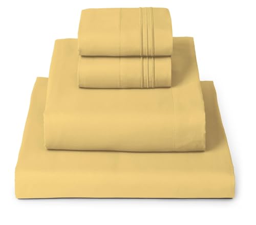 Mellanni Queen Sheets Set - 4 PC Iconic Collection Bedding - Hotel Luxury, Extra Soft, Cooling Bed Sheets - Wrinkle, Fade, Stain Resistant (Queen, Yellow)