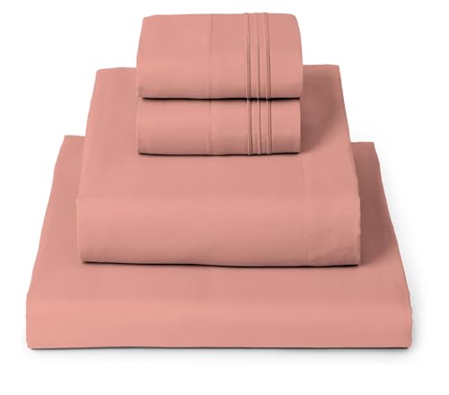 Mellanni California King Sheets - Hotel Luxury 1800 Bedding Sheets & Pillowcases - Extra Soft Cooling Bed Sheets - Deep Pocket up to 16" - Wrinkle, Fade, Stain Resistant - 4 Piece (Cal King, Coral)