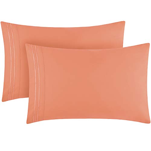 Mellanni Luxury Pillowcase Set - 1800 Bedding - Wrinkle, Fade, Stain Resistant (Set of 2 Standard/Queen Size 20"x30", Coral)