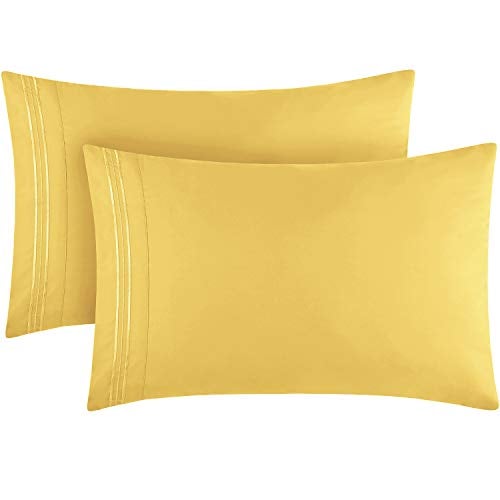 Book Cover Mellanni King Size Pillow Cases 2 Pack - Pillow Covers - Pillow Protector - Hotel Luxury 1800 Bedding Sheets & Cooling Pillowcases - Wrinkle, Fade, Stain Resistant (Set of 2 King Size, Yellow)