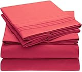 Mellanni Queen Sheet Set - Hotel Luxury 1800 Bedding Sheets & Pillowcases - Extra Soft Cooling Bed Sheets - Deep Pocket up to 16" Mattress - Wrinkle, Fade, Stain Resistant - 4 Piece (Queen, Hot Pink)