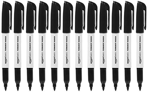 Book Cover Amazon Basics Fine Point Tip Permanent Markers, Black, 12-Pack