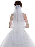 Edith qi Women's Simple Tulle Bridal Veils Short Wedding Veils For Brides Bachelorette Party White,Free Size
