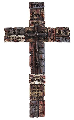 Beautiful Wall Cross with Inspirational Sayings, Realistic Wood Texture with Faux Iron Cross in Center