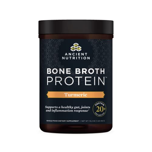 Ancient Nutrition Protein Powder Made from Real Bone Broth, Turmeric, 20g Protein Per Serving, 20 Serving Tub, Gluten Free Hydrolyzed Collagen Peptides Supplement…