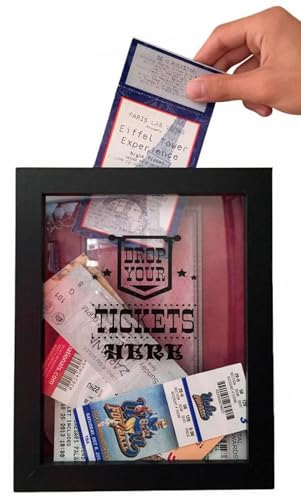 Ticket Shadow Box - 8x10 Memento Frame - Large 4" Slot on Top of Frame - Memory Storage for Any Size Tickets. Top Loading Shadowbox for The Concert Movie Theater & Sporting Event Stubs Diary