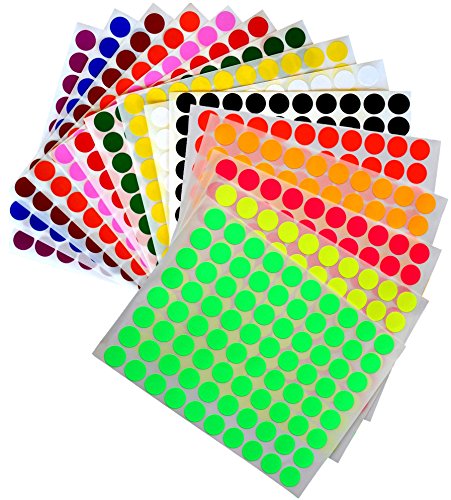 Book Cover Royal Green Kids Colored Round dots ½ inch (0.5) Art Crafts and Games Stickers -1280 Pack 15 Colors 16 Sheets