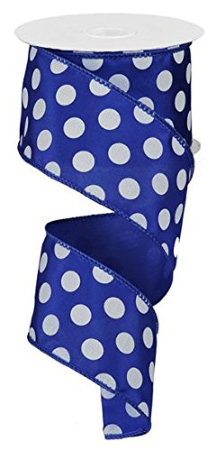 Ex=pressions Polka Dot Wired Edge Ribbon (2.5", Blue White) - 10 Yards : RG158825