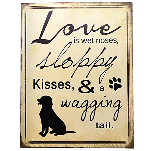 Barnyard Designs Love is Sloppy Kisses Wagging Tail Dog Retro Vintage Tin Bar Sign Country Home Decor 10" x 13"