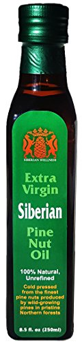 PINE NUT OIL - 9 oz/250 ml. Extra Virgin, First Grade, Authentic and 100% Natural. Unfiltered, First Press Only, Cold-pressed. Pressed from Wild Harvested, Organic, Raw Pine Nuts.