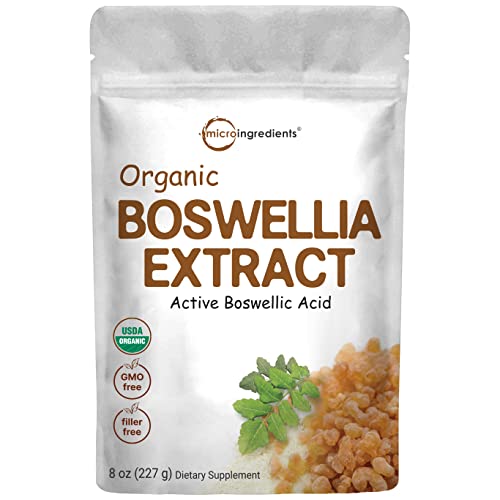 Organic Boswellia Serrata Extract Powder, 8 Ounce, Pure Boswellia Supplement with 65% Boswellic Acid, Supports Joints, Knees and Bones Health, Non-GMO, Pet Friendly, India Origin