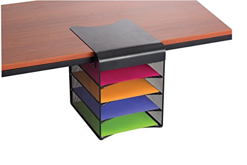 Safco Products Onyx Mesh 4-Tray Underdesk Hanging Organizer 3242BL, Black Powder Coat Finish, Durable Steel Mesh Construction