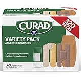 CURAD Assorted Bandages Bulk Variety Pack 320 Count 5 Styles Including Waterproof, Sheer, Plastic, Heavy Duty & Flex-Fabric First Aid Kit Essentials Protects Scrapes, Cuts & Burns