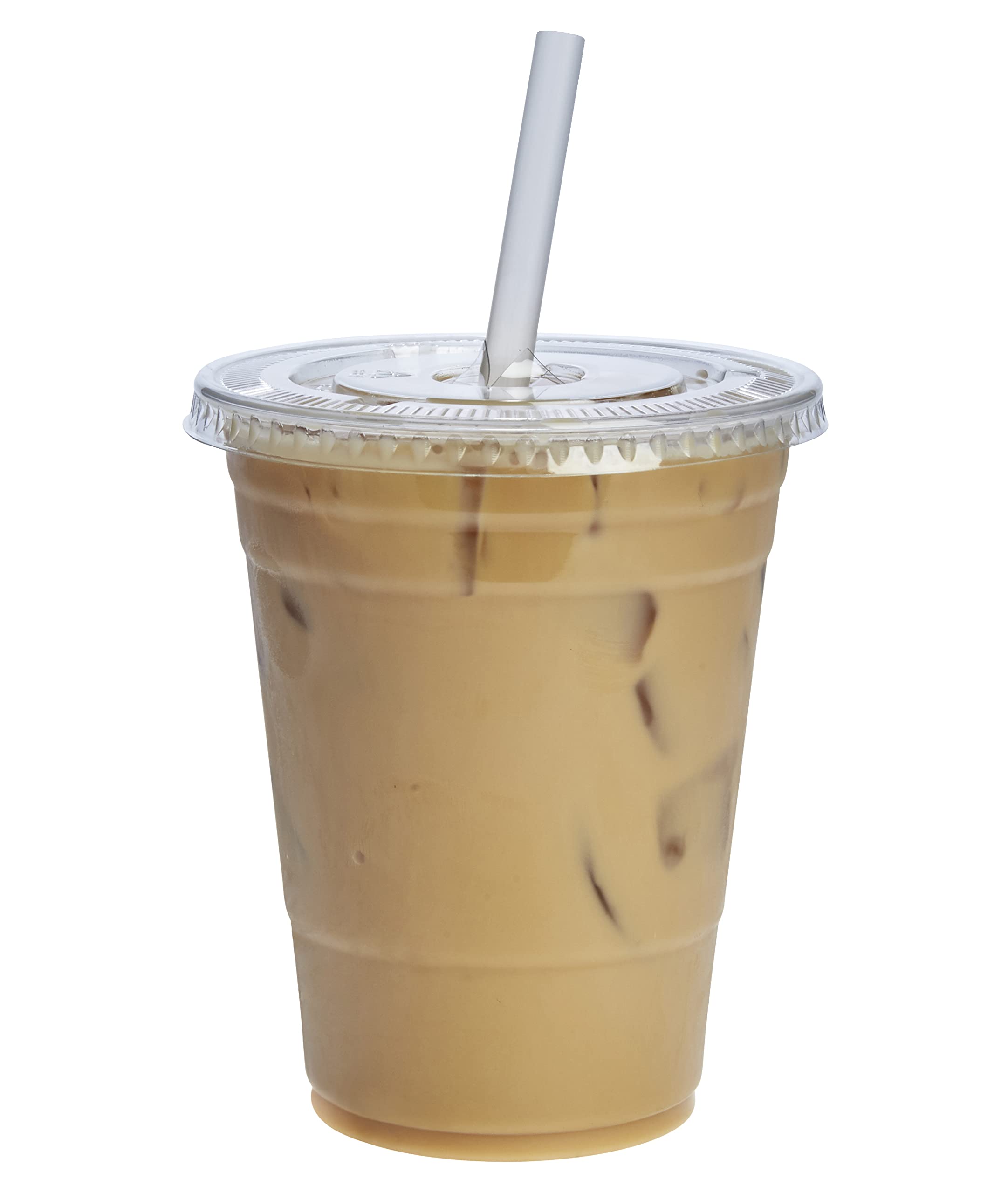 Comfy Package [50 sets] - 16 oz. Clear Plastic Cups With Flat Lids 16 oz. - 50