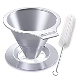 Cafellissimo Pour Over Coffee Dripper - Manual Reusable Stainless Steel Cone Filter, 1-2 Cup Paperless Single Drip Brew Coffee Strainer with Double Mesh Liner