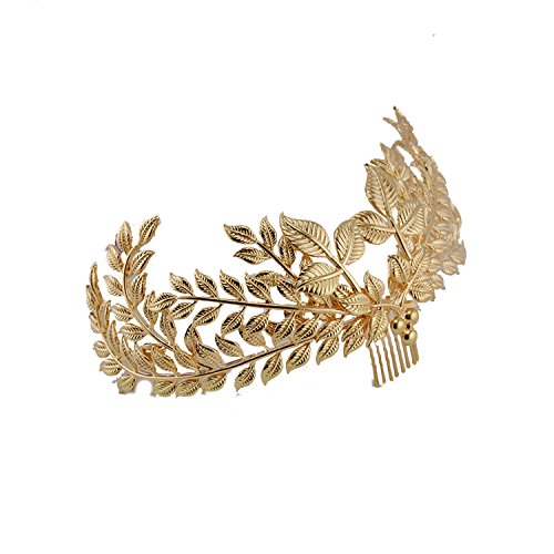 Eseres Gold Leaf Hair Crown Wedding Hair Jewelry with Combs for Women