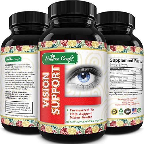 Lutein Eye Support Supplement - Advanced Vision Support Vitamin - #1 Antioxidant to Keep Eyes Strong & Vision Clear – Improve Ocular Health with Pure Zinc & Bilberry for Women & Men