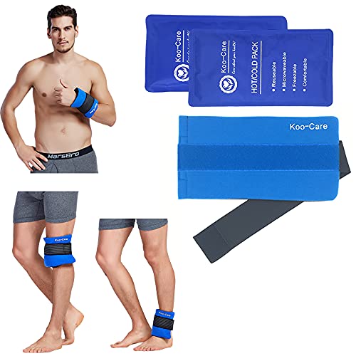 Koo-Care 2 Flexible Reusable Gel Ice Pack Wrap with Elastic Strap for Hot/Cold Therapy - Pain Relief for Migraine, Injuries - Shoulder Arm Elbow Wrist Back Knee Ankle