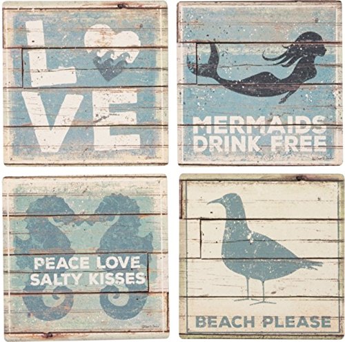 Book Cover Primitives By Kathy Absorbent Stone Coaster Set, At the Beach
