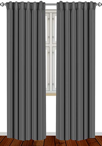 Utopia Bedding 2 Panels Blackout Curtains, W52 x L84 Inches, Grey, Thermal Insulated Window Draperies - 7 Back Loops per Panel - 2 Tie Backs Included