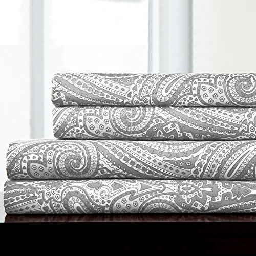 Book Cover Sweet Home Collection 4 Piece 1800 Thread Count Egyptian Quality Deep Pocket Bed Sheet Set, Queen, Paisley Gray