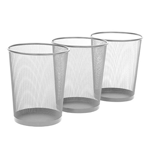 Seville Classics 3-Pack Round Mesh Wastebasket Recycling Bin, 6 Gal, 12" Diameter Top x 14" H, Silver