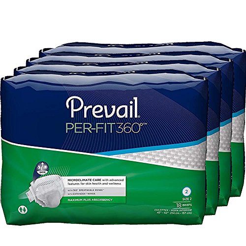 Prevail Per-Fit 360 Degree Maximum Plus Absorbency Incontinence Briefs Size 2 72 Count Breathable Rapid Absorption Discreet Comfort Fit Adult Diapers