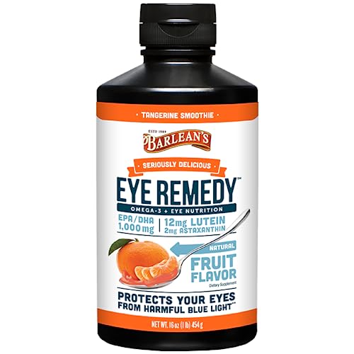 Barlean's Eye Remedy Supplement, Tangerine Flavored Fish Oil Liquid with Lutein, Astaxanthin & Zeaxanthin,1,000mg Omega 3 EPA DHA, Eye Care Supplements for Macular Health, 16 oz