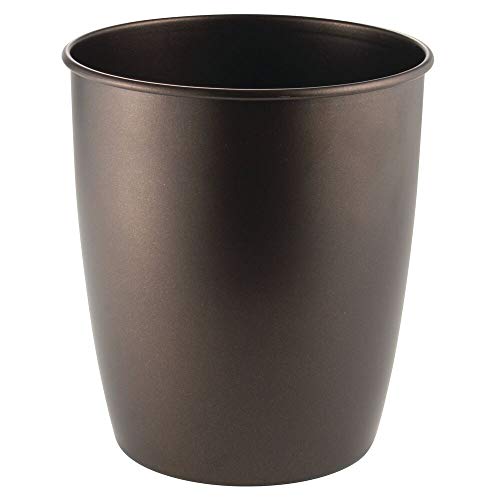 mDesign Round Metal Small Trash Can Wastebasket, Garbage Container Bin for Bathrooms, Powder Rooms, Kitchens, Home Offices - Steel - Matte Black