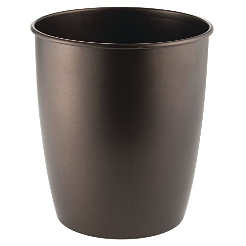 mDesign Round Metal Small Trash Can Wastebasket, Garbage Container Bin for Bathrooms, Powder Rooms, Kitchens, Home Offices - Steel - Bronze