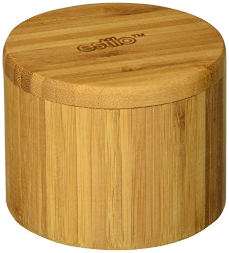 Book Cover Estilo Single Round Salt or Spice Box with Lid, Bamboo -