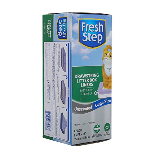Fresh Step Drawstring Cat Litter Box Liners, Unscented, Size Large, 30" x 17" - 7 Count | Kitty Litter Bags