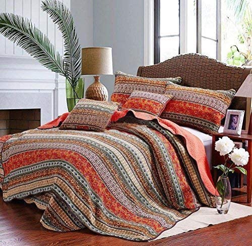 Book Cover Best Striped Classical Cotton 3-Piece Patchwork Bedspread Quilt Sets Queen