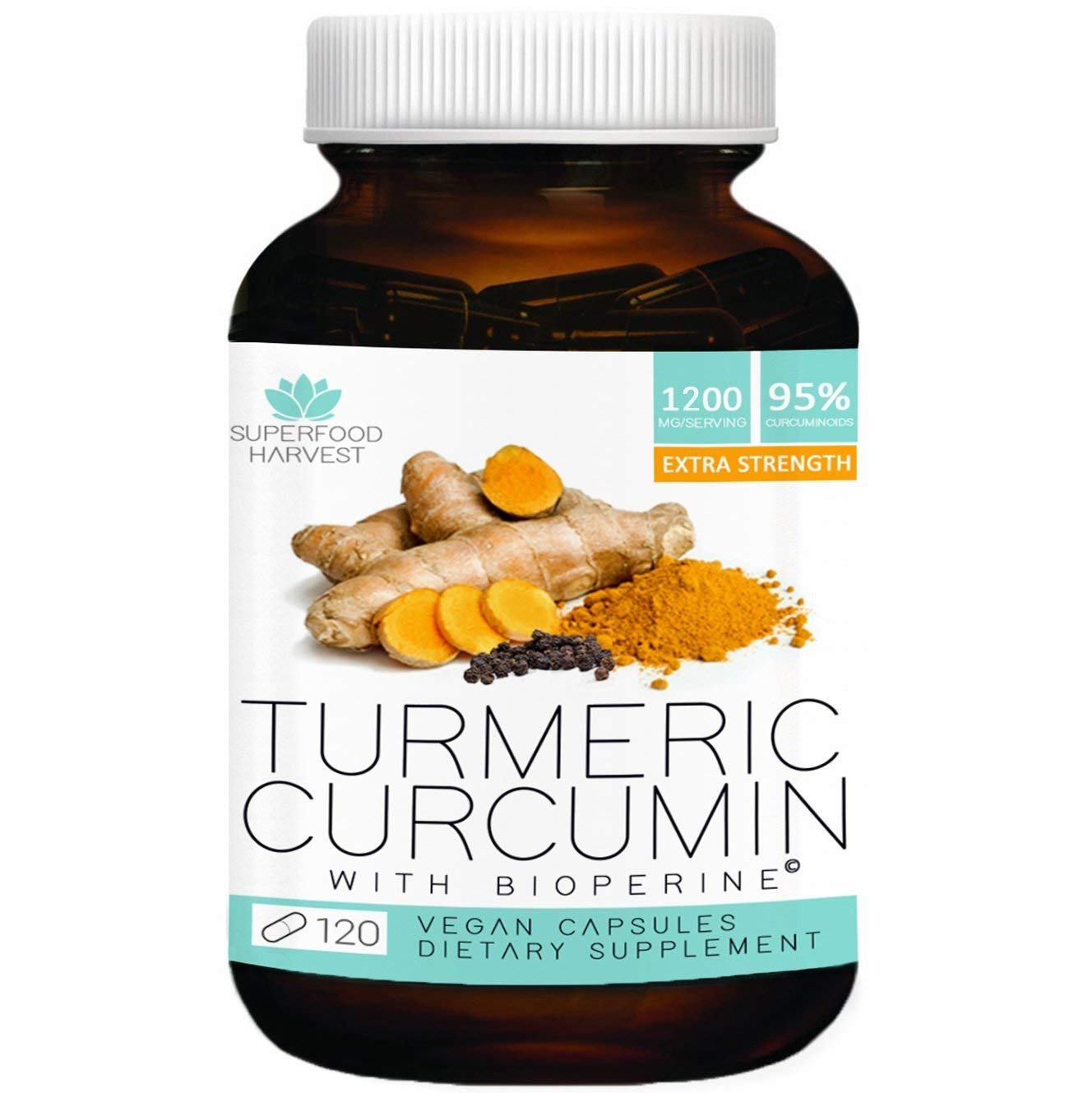 Book Cover Organic Turmeric Curcumin with Bioperine - 1200mg ( 120 Capsules ) - Premium Joint & Healthy Inflammatory Support - Non-GMO , Made in The USA
