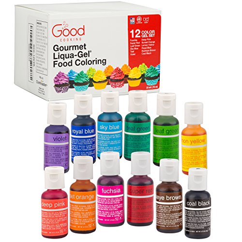 Book Cover Food Coloring Liqua-Gel - 12 Color Variety Kit in .75 fl. oz. (20ml) Bottles