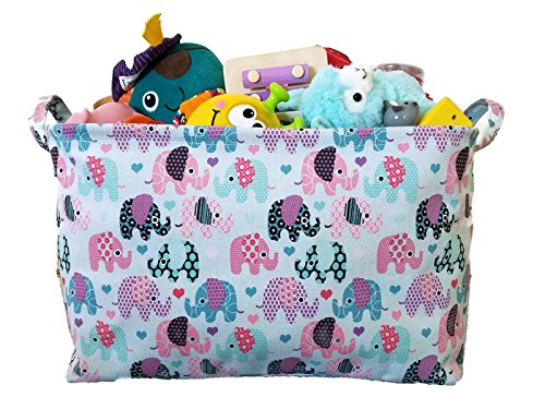 Book Cover Toy Storage Basket for Kids, Nursery Organizer, Closet and Laundry Organizer and Gift Basket (Elephant)