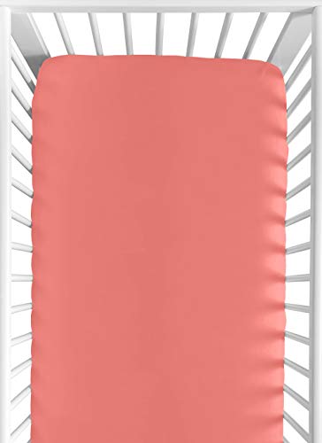 Book Cover Sweet Jojo Designs Fitted Crib Sheet for White and Coral Diamond Baby/Toddler Bedding - Solid Coral