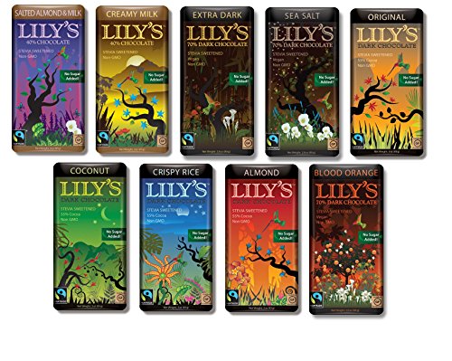 Lily's Chocolate Sampler 9 Pack (1 of each),(Original, Coconut, Crispy Rice,Almond, Creamy Milk,Salted Almond& Milk,Extra Dark,Blood Orange, Sea Salt)