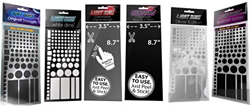 LightDims Get all 6 Kinds. Every kind of Light Dimming sheet we make. Original Strength, Black Out Edition, Silver Edition, White, Customizable Original Strength, & Customizable Black Out Edition