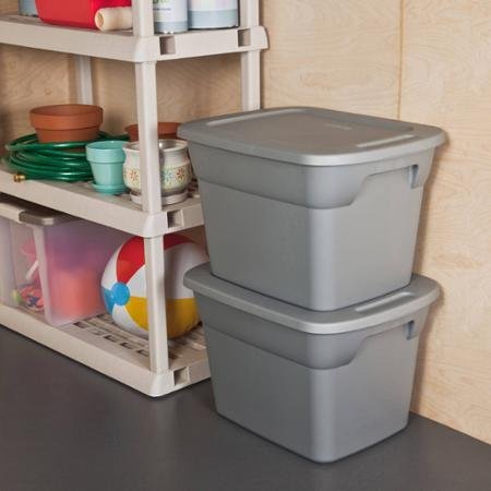 Case of 8, 18 Gallon Durable Construction Molded-in Handles Tote Box- Steel, Gray