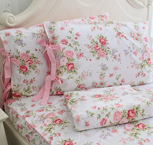 Book Cover FADFAY Cotton Bed Sheets Set Rose Floral Bed Sheets 4-Piece Queen Size