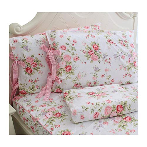 Book Cover FADFAY Sheet Set Cal King Farmhouse Bedding Vintage Rose Floral Bedding 100% Cotton Super Soft Hypoallergenic Summer Bedding Deep Pocket Fitted Sheet 4-Pieces California King Size