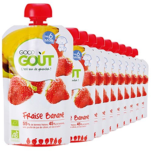 Good Goût - BIO - Gourde de Purée de Fruits Fraise Banane dès 6 Mois 120 g - Pack de 10