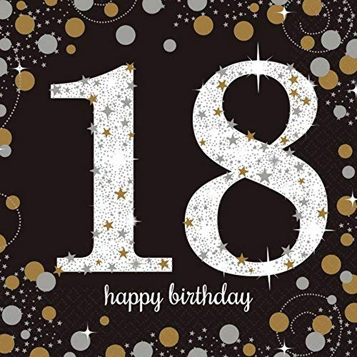 Amscan 9900556 Serviettes en Papier fête d’Anniversaire des 18 Ans, 33 cm