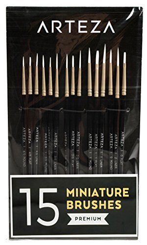 Arteza Ensemble Pinceaux Fins De Précision - Qualité Professionnelle Artistes- Pour Huile, Aquarelle, Acrylique - Fabriqué À La Main - Poils En Taklon - Capuchons Protection (Kit De 15)